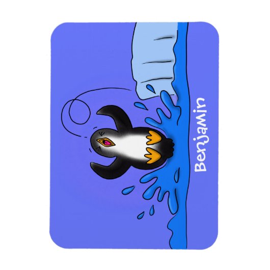 Cute happy jumping penguin cartoon illustration マグネット (縦)