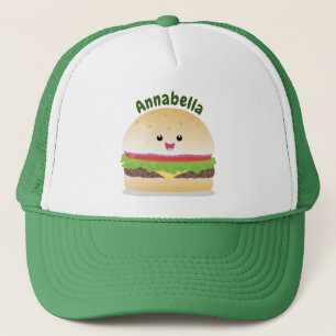 Cute happy kawaii hamburger cartoon キャップ