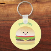 Cute happy kawaii hamburger cartoon キーホルダー (正面)
