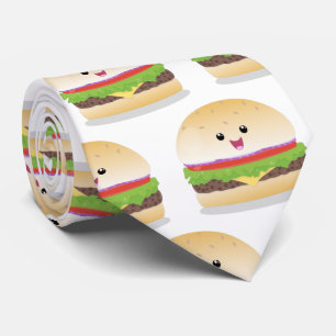 Cute happy kawaii hamburger cartoon ネクタイ