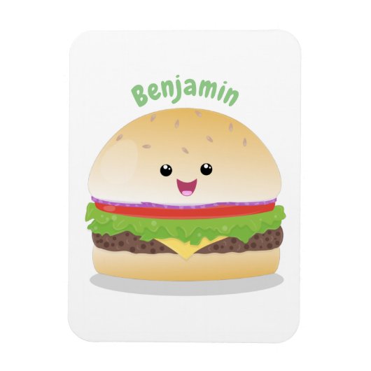 Cute happy kawaii hamburger cartoon マグネット (縦)