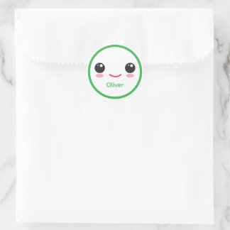 Cute Happy Kawaii Smile Customizable Sticker Green ラウンドシール