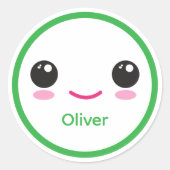Cute Happy Kawaii Smile Customizable Sticker Green ラウンドシール (正面)