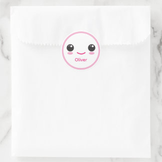 Cute Happy Kawaii Smile Customizable Sticker Pink ラウンドシール