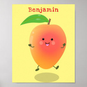 Cute happy mango yellow cartoon illustration ポスター