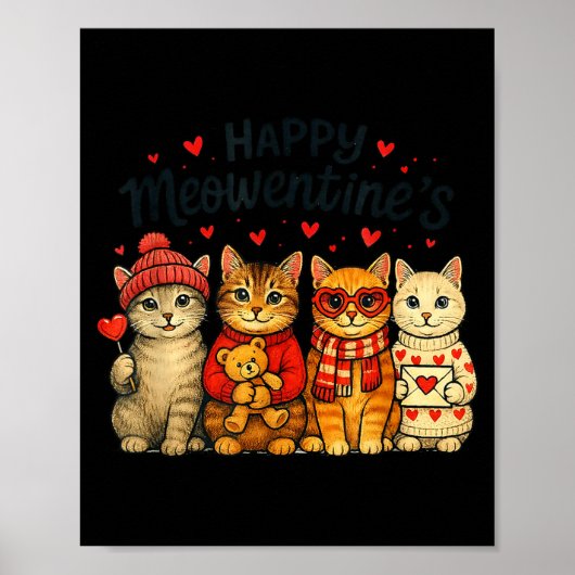 Cute Happy Meowentines Valentine Cats Love Men Wom ポスター (正面)