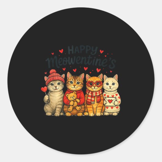 Cute Happy Meowentines Valentine Cats Love Men Wom ラウンドシール (正面)