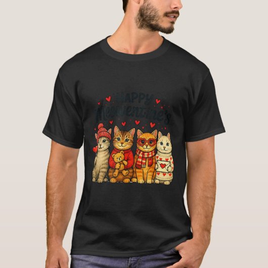 Cute Happy Meowentines Valentine Cats Love Men Wom Tシャツ (正面)