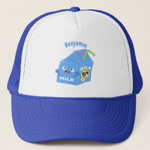 Cute happy milk carton character cartoon キャップ