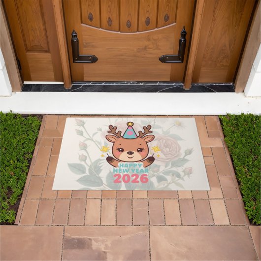 cute happy new year 2026 welcome door mat ドアマット (室外)
