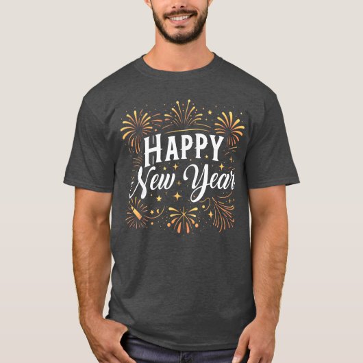 Cute Happy New Year Day Eve Party Fireworks Confet Tシャツ (正面)