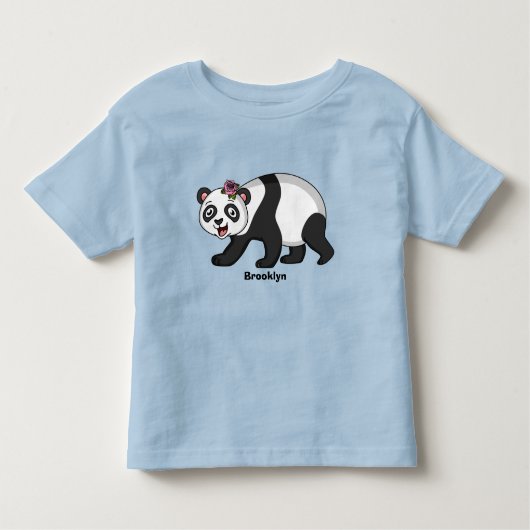 Cute happy panda bear with flower cartoon トドラーTシャツ (正面)