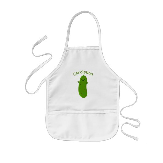 Cute happy pickle cartoon illustration 子供用エプロン (正面)