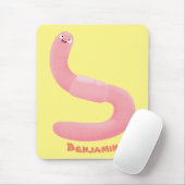 Cute happy pink earthworm cartoon マウスパッド (マウス)