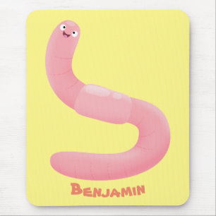Cute happy pink earthworm cartoon マウスパッド