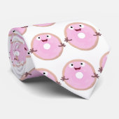 Cute happy pink glazed donut cartoon ネクタイ (ロール)