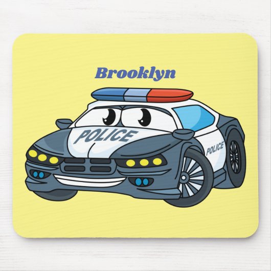 Cute happy police car cartoon illustration マウスパッド (正面)
