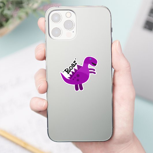 Cute Happy Purple Dinosaur Roar シール (スマートフォン)