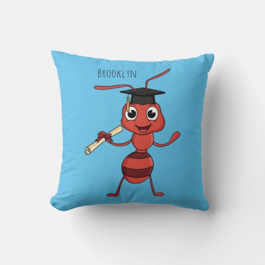 Cute happy red ant cartoon クッション (正面)