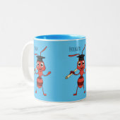 Cute happy red ant cartoon  ツートーンマグカップ (正面左)
