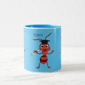 Cute happy red ant cartoon  ツートーンマグカップ (中央)