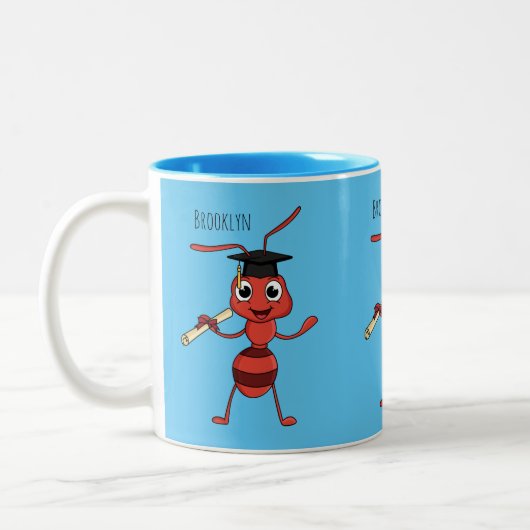 Cute happy red ant cartoon  ツートーンマグカップ (左)