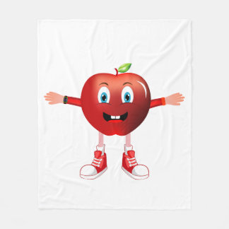 Cute Happy Red Apple Cartoon Character for Kids Bl フリースブランケット