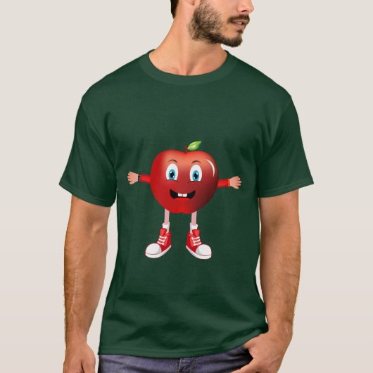 Cute Happy Red Apple Cartoon Character for Kids Tシャツ (正面)