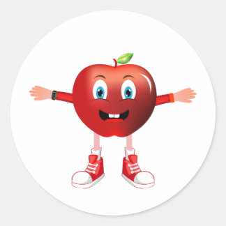 Cute Happy Red Apple Cartoon Character Sticker ラウンドシール