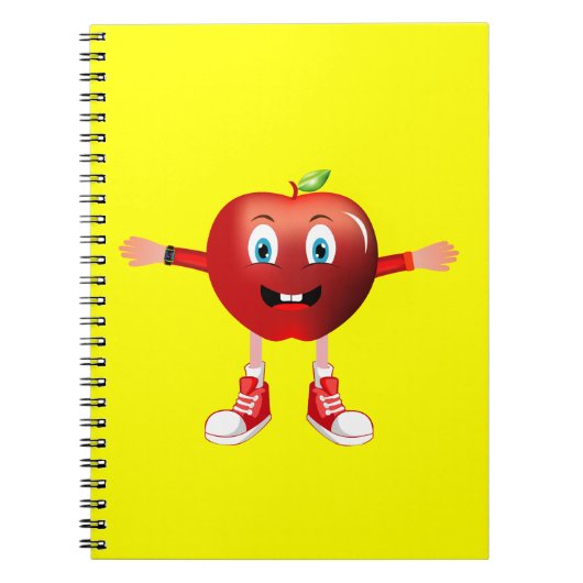 Cute Happy Red Apple Cartoon Notebook for Kids ノートブック (正面)
