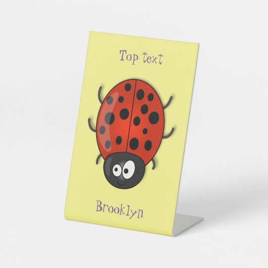 Cute happy red ladybug cartoon illustration 台座サイン (正面)