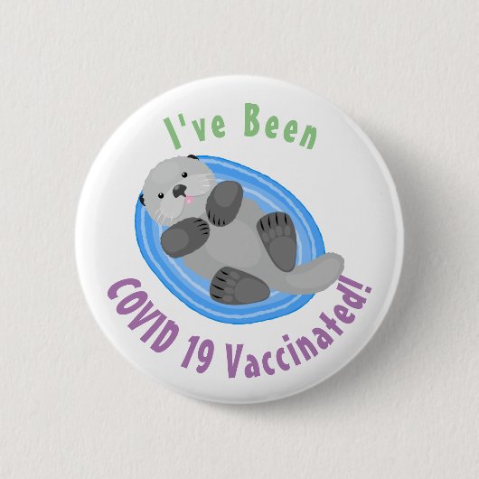Cute happy sea otter blue cartoon illustration 缶バッジ (正面)