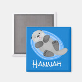 Cute happy sea otter cartoon illustration マグネット (正面/裏面)