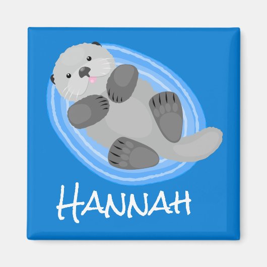 Cute happy sea otter cartoon illustration マグネット (正面)