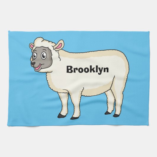 Cute happy sheep cartoon illustration  キッチンタオル (横)