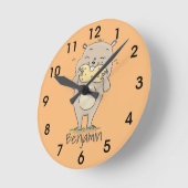 Cute happy smiling hamster with peanut cartoon rou ラウンド壁時計 (傾斜)