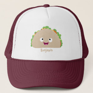 Cute happy smiling taco cartoon illustration キャップ