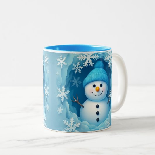 Cute Happy Snowman Face Personalized Coffee Mug ツートーンマグカップ (正面右)