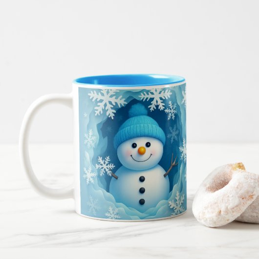 Cute Happy Snowman Face Personalized Coffee Mug ツートーンマグカップ (ドーナツ)