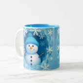 Cute Happy Snowman Face Personalized Coffee Mug ツートーンマグカップ (正面左)