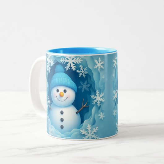 Cute Happy Snowman Face Personalized Coffee Mug ツートーンマグカップ (正面左)