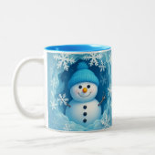 Cute Happy Snowman Face Personalized Coffee Mug ツートーンマグカップ (左)