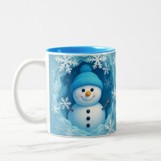 Cute Happy Snowman Face Personalized Coffee Mug ツートーンマグカップ (左)