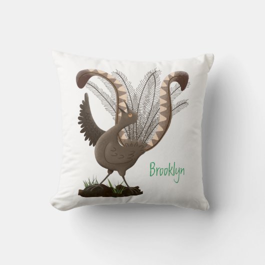 Cute happy superb lyrebird cartoon illustration  クッション (正面)