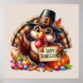 Cute Happy Thanksgiving turkey  ポスター (正面)