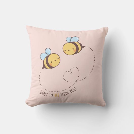 Cute Happy To Bee With You Couple Room Decor クッション (正面)