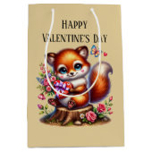 Cute Happy Valentine's Day fox ミディアムペーパーバッグ (正面)