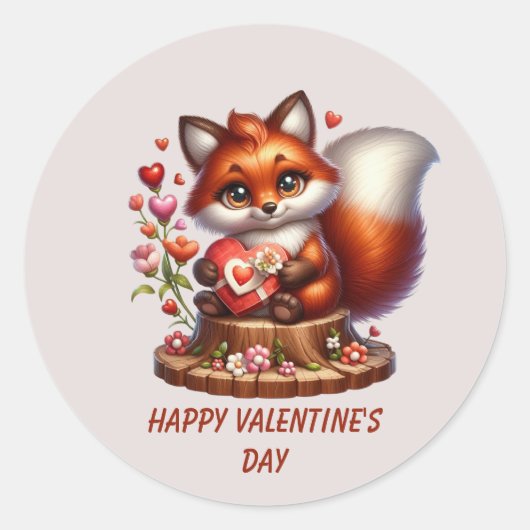 Cute Happy Valentine's day fox  ラウンドシール (正面)