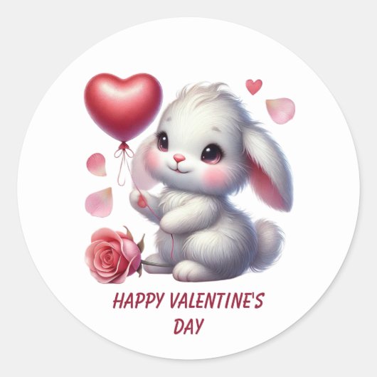 Cute Happy Valentine's day rabbit ラウンドシール (正面)