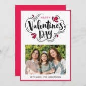 Cute Happy Valentine's Day Script Photo シーズンカード (正面/裏面)